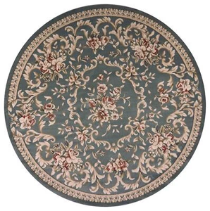 8' Round Slate Blue Floral Vine Bordered Indoor Area Rug - Picture 1 of 1