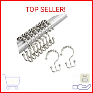 Amazer Shower Curtain Hooks, Rust-Resistant Metal Double Shower Curtain Rings fo - Picture 1 of 2