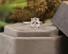 2.00Ct Oval Cut Moissanite Hidden Halo Engagement Ring 14k White Gold Finish