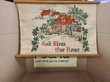 Vintage "God Bless Our Home" Cloth Sign W/ Wooden Rods