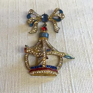Vintage Staret Trembler Strass Emaille Schleife Vogel im Käfig Brosche - Bild 1 von 7