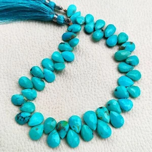 Natural Turquoise Gemstone 9x6 to 10x7mm Size Faceted Pear Shape Beads 8" Strand - Picture 1 of 8