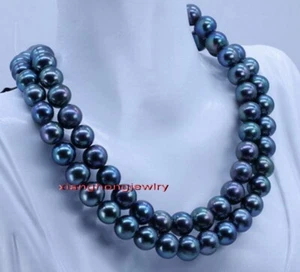 long AAAAA 35"10-11mm Natural TAHITIAN blue green red black pearl necklace 14K - Picture 1 of 6