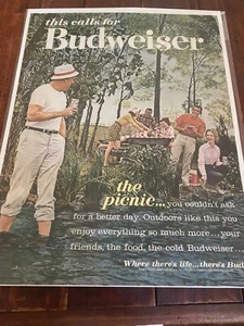 Vintage 1963 Budweiser Beer The Picnic ad - Picture 1 of 1