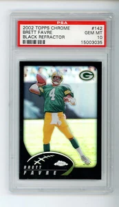2002 Topps Chrome #142 Brett Favre Black Refractor /599 PSA 10 HOF (POP 3) - Picture 1 of 2
