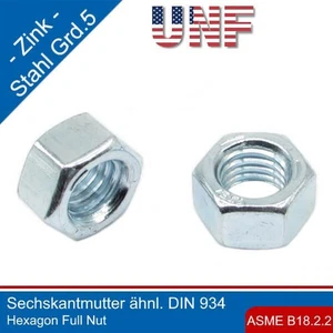 UNF Sechskantmutter ASME B18.2.2 Stahl Grade 5 verzinkt, - Picture 1 of 4