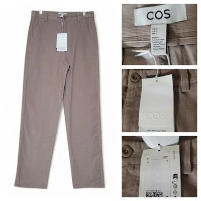 COS 12 New Womens Organic Cotton Corduroy Chino Pants Beige Straight High Rise - Image 1 of 4