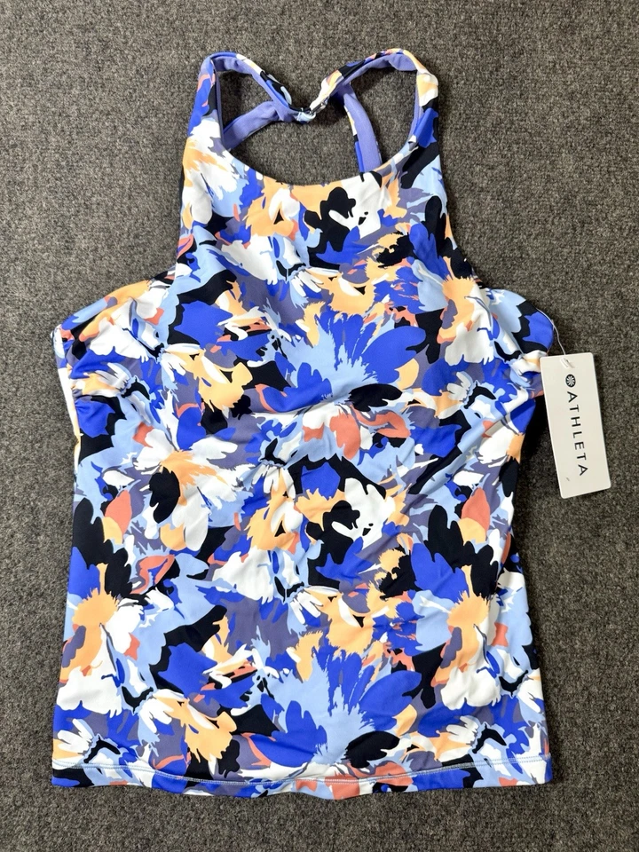 NWT! Athleta High Neck Maldives Tankini Swimsuit Top-Blue Floral-sz 40 B/C - Image 1 of 4