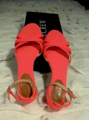 J. CREW~ Canvas~ Low Wedge~ Ankle Strap~ Espadrille Sandals 53504~ 7.5 - Image 1 of 4