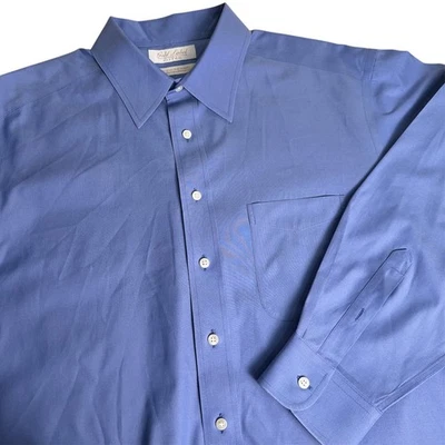 Gold Label Roundtree & Yorke Cotton Fitted Button Down Mens 17-35 Blue No Iron - Image 1 of 4