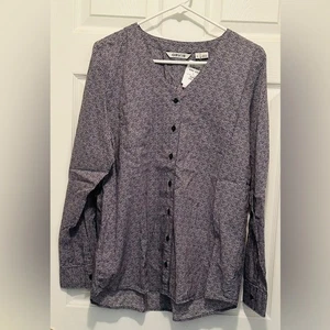 Women’s Orvis Long Sleeve Lightweight Button Up Camp Shirt Navy & White Size L - Picture 1 of 5