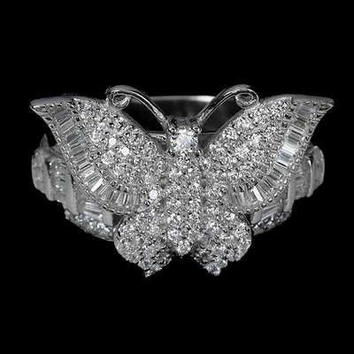 Anillo de plata de ley 925 baguette simulado circonita cúbica 5x3 mm piedras preciosas mariposa tamaño 7 Foto 1 de 4