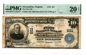 Alexandria, VA - 1902 Fr. 624 The First National Bank Ch. # 651 PMG VF20 Net - Picture 1 of 2