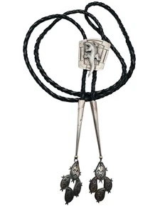 Vintage Navajo Kit Carson Sterling Silver Lizard Leather Bolo Tie - Picture 1 of 10