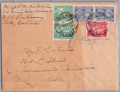 BOLIVIA 1948 POSTAL AIRMAIL COVER MULT FRANKING ADDR USA POSTMARK LA PAZ - Image 1 of 2