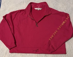 Victoria's Secret Pink Fuchsia Pink Half Zip Pull Over Jacket Sweatshirt Size L - Bild 1 von 7