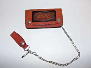 Vintage Genuine Ford Brown Leather Biker Trucker Cowboy Wallet with Belt Chain - Picture 1 of 5