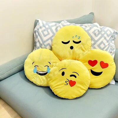 4 Emoji 12" Emoticon Cojín Almohada Redondo Amarillo Peluche Juego Juguete Suave Foto 1 de 2