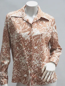 Camisa Blusa Vintage Marrón y Blanco Estampado Floral de Graff Californiawear - Imagen 1 de 10