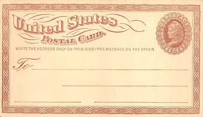 Scott UX1 Mint VF sharp corners, small paper remnant on reverse $375 cat - Image 1 of 2