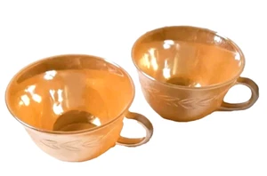 Vintage Fire King Oven Ware Peach Lustre LURAL pattern Tea Cup/ Coffee Mug Set 2 - Picture 1 of 7