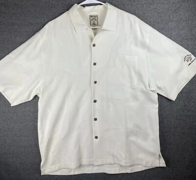 Montego Mon Silk Shirt Mens L Poppy Hills Logo White Short Sleeve Button Up - Image 1 of 4