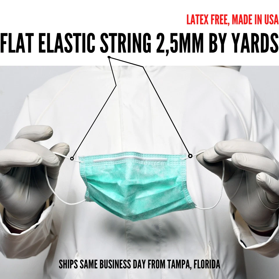 LOTE de 20 yardas banda elástica de cuerda blanca plana de 2,5 mm LATEX GRATIS HÁGALO USTED MISMO cordón orejas lazo Foto 1 de 1