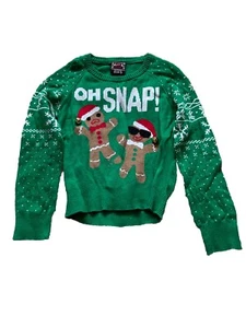 Well Worn Holiday Sweater Oh Snap Ginger Bread Cookies And Well Size XS Green-R - Picture 1 of 7