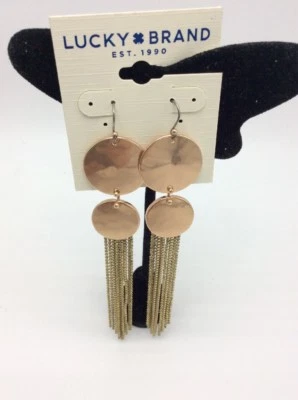 Pendientes largos doble disco de dos tonos marca Lucky con flecos B80 Foto 1 de 4