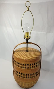 Rare WICKER RATTAN TABLE LAMP Basket Style Vintage Mid Century Large 32" Tall - Picture 1 of 11