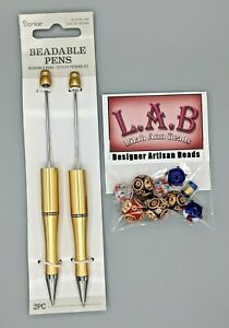 3 pc Beaded Pen Kit, 2 Gold Plastic pens, 1 Lilah Ann Beads Packet, B-A785