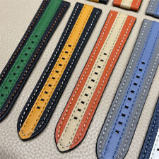 22mm Colour Blocking Leather Strap Soft Genuine Leather Universal Watch Band
