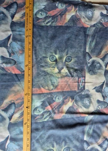 MIXED CAT PRINT SIAMESE SLIGHT 2 WAY STRETCH COTTON BLEND FABRIC 2.9 YARDS - Picture 1 of 2