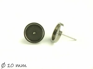 10 pezzi Orecchini in acciaio inox massiccio grezzi con montatura, Ø 10 mm, argento - Foto 1 di 1