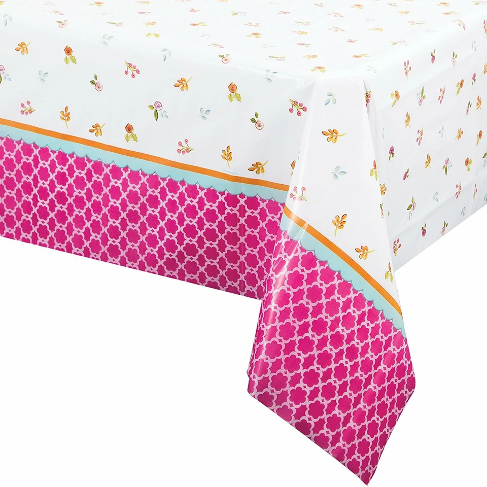 Tea Time All Over Floral Print Plastic Banquet Table Cover - Image 1 of 1