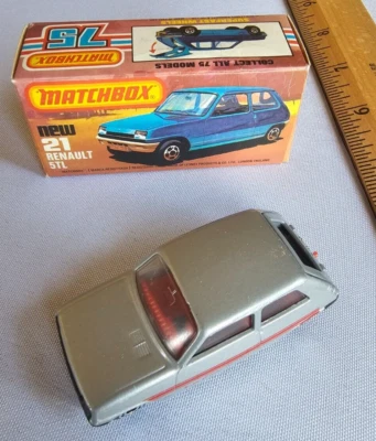 1978 Matchbox 1-75 #21 Renault 5TL Le Car Silver w/ Red Stripe Original Box! #B - Image 1 of 4