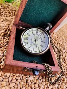 Vintage Messing Taschenuhr mit Holzbox Antike Taschenuhr Herren Damen Geschenk - Bild 1 von 8