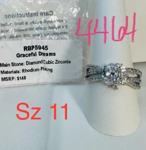 Nuevo en caja Anillo Bomba Fiesta Talla 11 RBP5945 Graceful Dreams Diamante Circonita cúbica Rodio Pl - Imagen 1 de 9