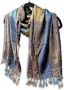 Large Scarf for Women Reversible Soft Paisley Floral Striped Rayon Scarf Shawl - Image 1 of 1
