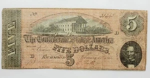 1864 $5 The Confederate States of America, Richmond, VA  No. 31443 - Picture 1 of 8