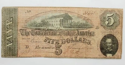 1864 $5 The Confederate States of America, Richmond, VA  No. 31443 - Image 1 of 4