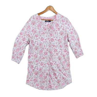 Ralph Lauren Etiqueta Negra Blanco Floral Botón Hasta la Rodilla Vestido Camisa de Noche L Foto 1 de 4