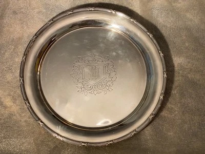 "Антикварный посеребренный круглый поднос ""W"" моно 10-1/4"" на английском языке сделано для Stief Co." - Изображение 1 из 4