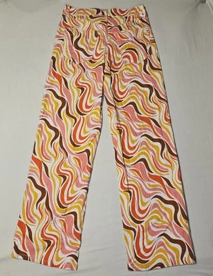 Pantalones de mezclilla Rue 21 rosa naranja marrón blanco años 70 inspirados retro HR pierna ancha talla grande Foto 1 de 4