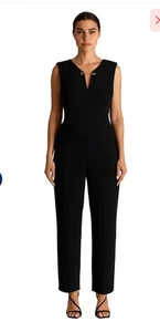 Calvin Klein Size 16 Stylist Stretch Jumpsuit Gold Chain Neck Black - Picture 1 of 8