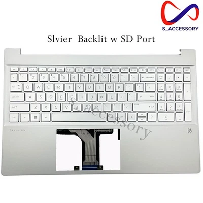 New HP Pavilion 15-EG 15T-EG 15-EH 15Z-EH Silver Palmrest Keyboard W Backlit US - Image 1 of 4