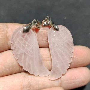 2pcs Natural Rose Quartz Pendant Carved Quartz Crystal Wing Reiki Healing - Picture 1 of 13
