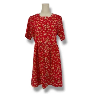Vintage 1990s Blair Cottage Core Red Ditsy Daisy Print Shift Cotton Dress - Picture 1 of 9