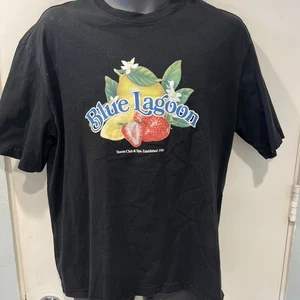 T-shirt maglietta H&M donna M nera blu grafica laguna - Foto 1 di 7