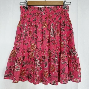 Joie Blumen Mini Stufen Rock Schößchen Sommer Damen klein rosa Rüschen gefüttert - Bild 1 von 9